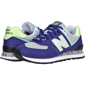 New Balance Kids 574 New-b V2 Familiar Ground Hook and Loop Sneaker(Virtual Violet Bleached Lime Glo)