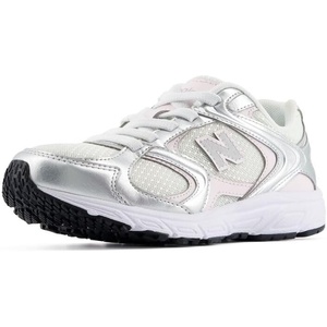 New Balance Kid’s 408 Bungee Lace Sneaker (Little Kid)(Light Silver Metallic/Pink Salt)
