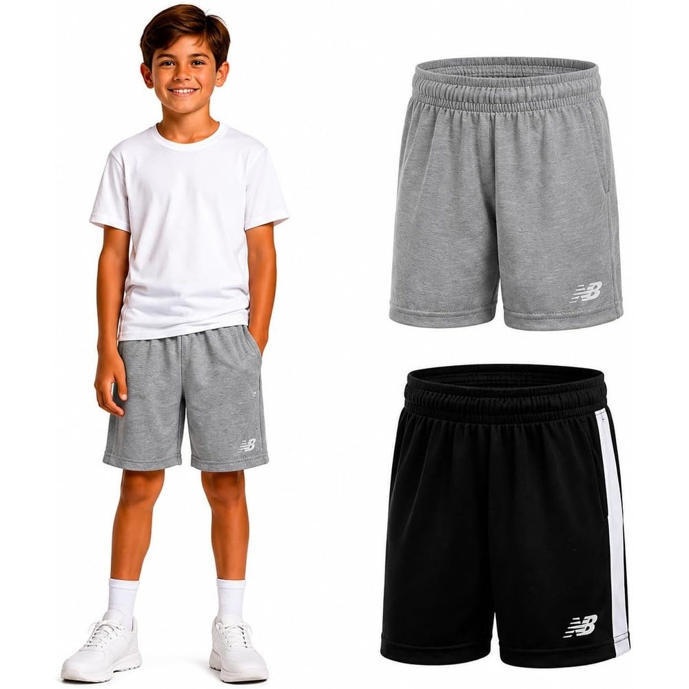 image:imageNew Balance Boys 2 Pack MoistureWicking Mesh Basketball Shorts Sizes 820  QuickDry Finish Keeps Him Cool Side Pocket Holds a Phone or Snacks StayPut Waistband Relaxed Athletic CutBlack Ath Grey