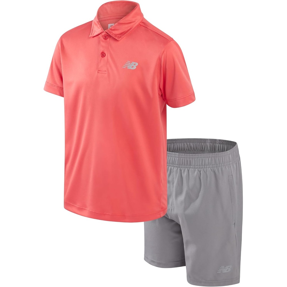 image:imageNew Balance Boys 2 Piece Collared Golf Polo Shirt amp Athletic Shorts  Structured Refined Top Breathable Lightweight Feel Clean Polished Look for School Uniforms Outings amp WarmWeather PlansRed Slate Grey
