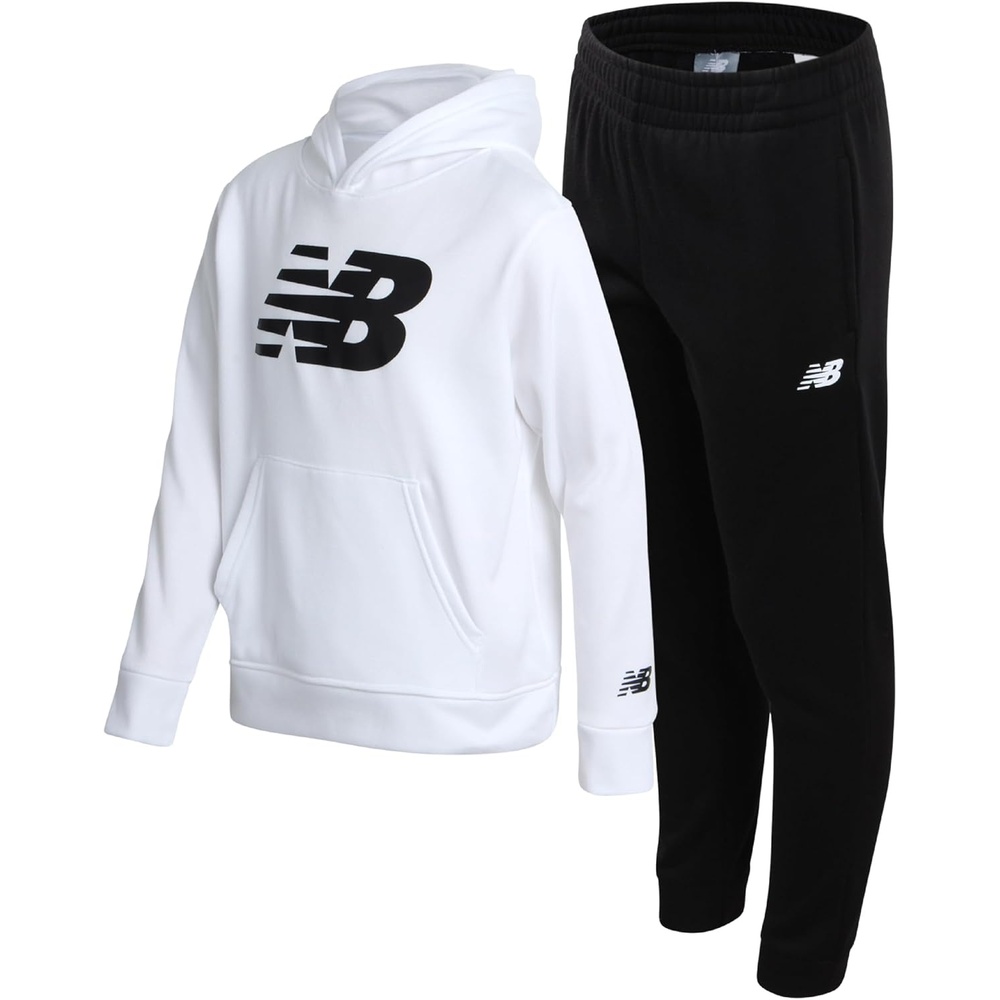 image:imageNew Balance Boys 2 Piece Fleece Pullover Hoodie amp Jogger Sweatpants 820  Brushed Soft Warmth Kangaroo amp Side Pockets with Ribbed Cuffs Ready for School Travel Sports or LoungingBright White Black