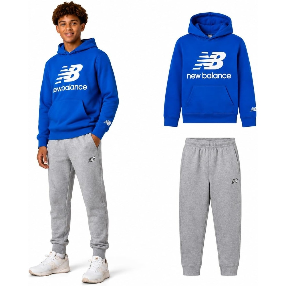 image:imageNew Balance Boys 2 Piece Fleece Pullover Hoodie amp Jogger Sweatpants 820  Brushed Soft Warmth Kangaroo amp Side Pockets with Ribbed Cuffs Ready for School Travel Sports or LoungingBlue Oasis Grey