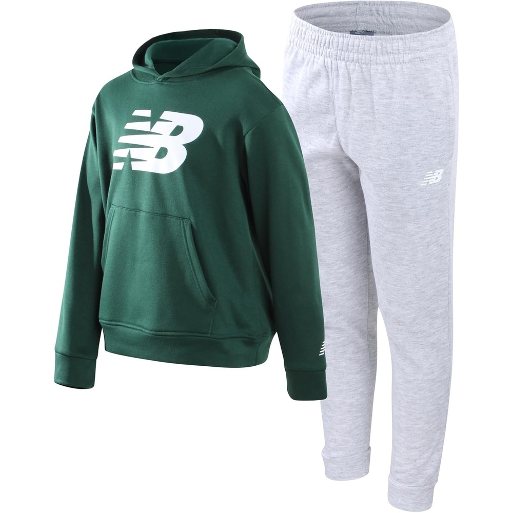 image:imageNew Balance Boys 2 Piece Fleece Pullover Hoodie amp Jogger Sweatpants 820  Brushed Soft Warmth Kangaroo amp Side Pockets with Ribbed Cuffs Ready for School Travel Sports or LoungingGreen Grey