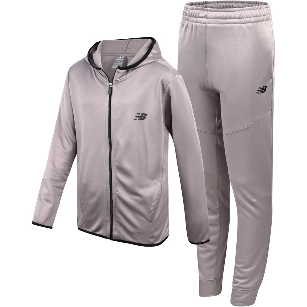 image:imageNew Balance Boys 2 Piece Fleece Zip Up Hoodie amp Jogger Track Pants 812  Full Front Closure Cozy Hood amp Ribbed Cuffs Adjustable Elastic Waist Durable Pick for Gym Class or WeekendsTeam Grey