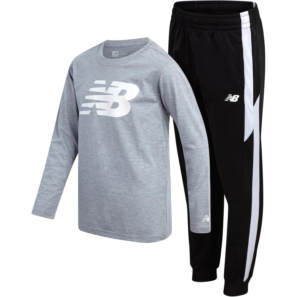 image:imageNew Balance Boys 2 Piece Jersey Shirt amp Tricot Jogger Sweatpants 816  Lightweight Breathable Knit Smooth Sporty Feel Unrestricted Movement for School Practice Or Outdoor PlayGreyBlack