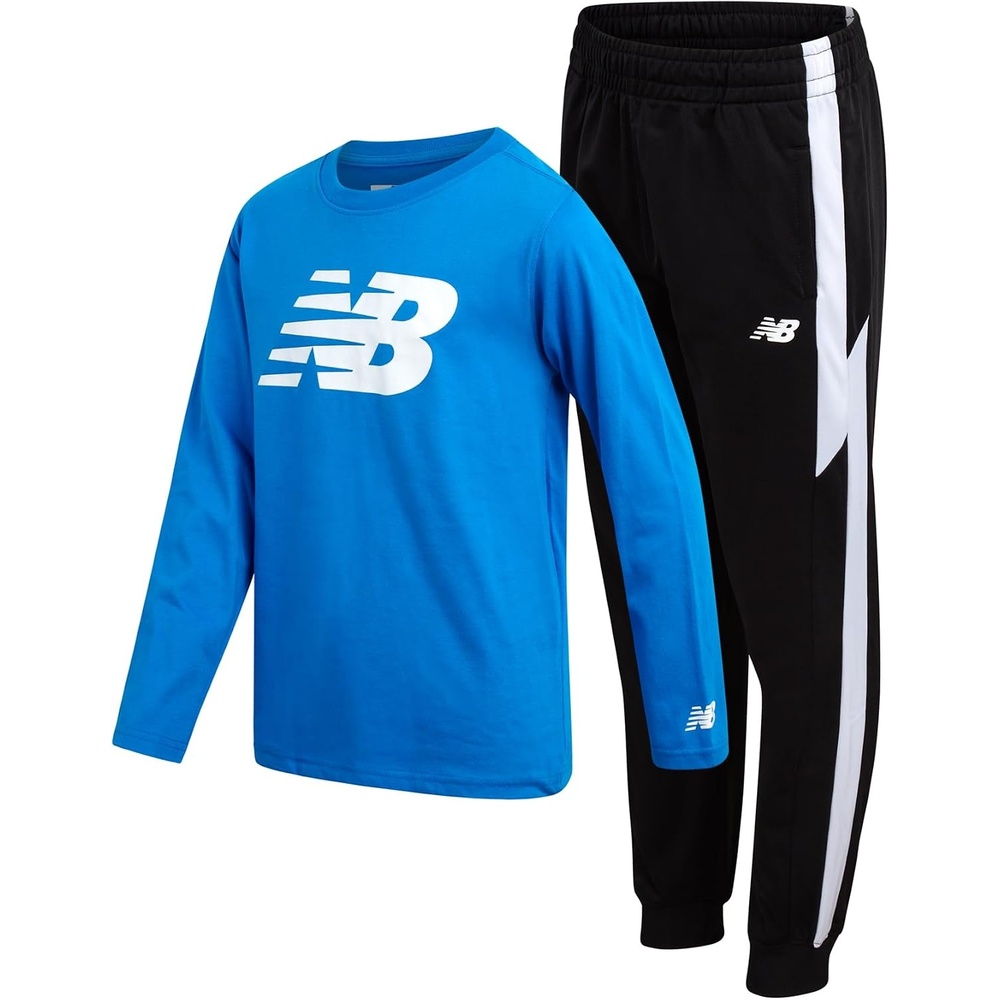 image:imageNew Balance Boys 2 Piece Jersey Shirt amp Tricot Jogger Sweatpants 816  Lightweight Breathable Knit Smooth Sporty Feel Unrestricted Movement for School Practice Or Outdoor PlayBlueBlack