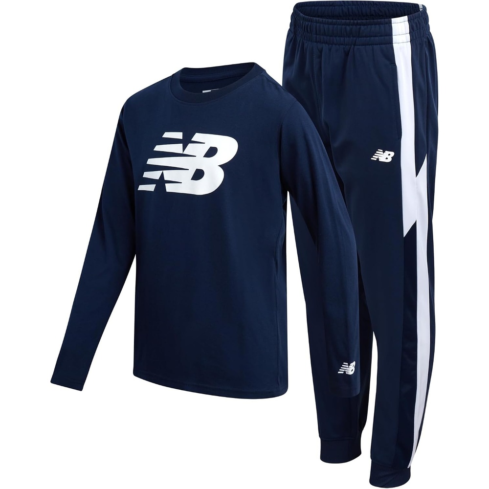 image:imageNew Balance Boys 2 Piece Jersey Shirt amp Tricot Jogger Sweatpants 816  Lightweight Breathable Knit Smooth Sporty Feel Unrestricted Movement for School Practice Or Outdoor PlayNavy
