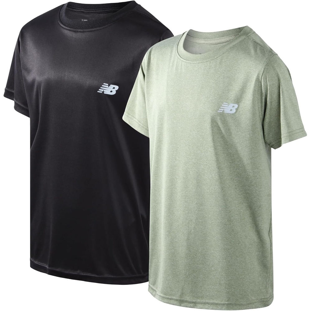 image:imageNew Balance Boys Athletic Shirts 2 Pack Performance Short Sleeve T Shirts  Crew Neck Regular Fit Lightweight and Breathable Activewear for School Sports or Everyday PlayOliveBlack