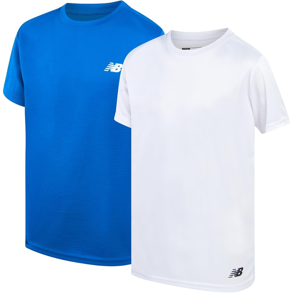 image:imageNew Balance Boys Athletic Shirts 2 Pack Performance Short Sleeve T Shirts  Crew Neck Regular Fit Lightweight and Breathable Activewear for School Sports or Everyday PlayBlueoasis White