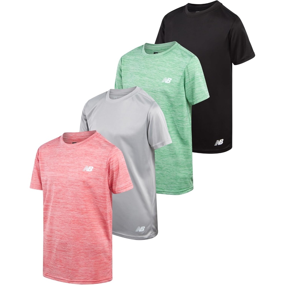 image:imageNew Balance Boys Athletic Shirts 4Pack Crewneck Short Sleeve DriFit Tees  Lightweight MoistureManaging Fabric Versatile Everyday Shades Pairs with Shorts amp Joggers AllDay ComfortGreen Space Black Red