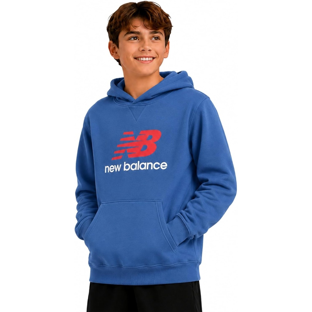 image:imageNew Balance Boys Lightweight Double Fleece Lined Pullover Hoodie 820  Reinforced Stitching Ribbed Cuffs amp Kangaroo Pockets Cozy Warmth with Logo Detail for Sports amp SchoolSeastone