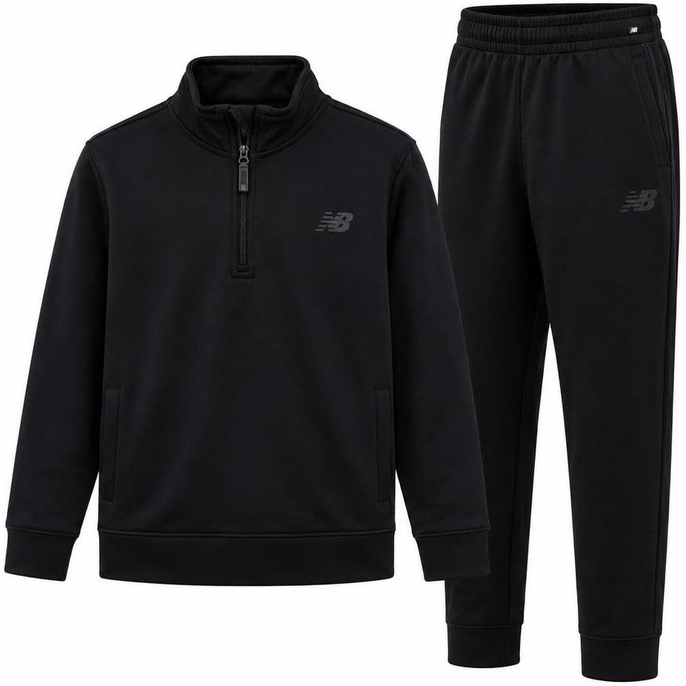 image:imageNew Balance Boys Pants Set  2 Piece Tech Fleece Boys Quarter Zip Pullover and Jogger Sweatpants with Pockets Sizes 816Black