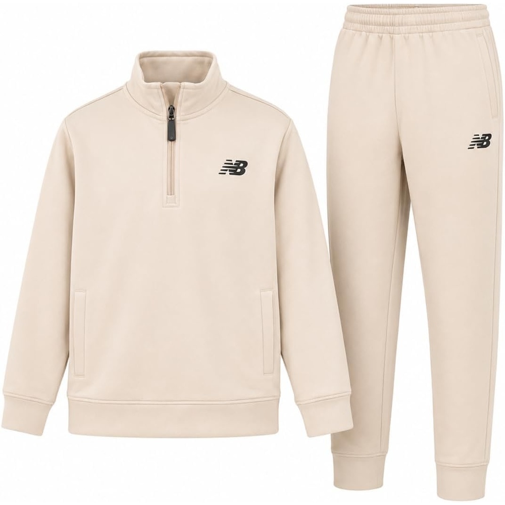 image:imageNew Balance Boys Pants Set  2 Piece Tech Fleece Boys Quarter Zip Pullover and Jogger Sweatpants with Pockets Sizes 816Timberwolf Tan