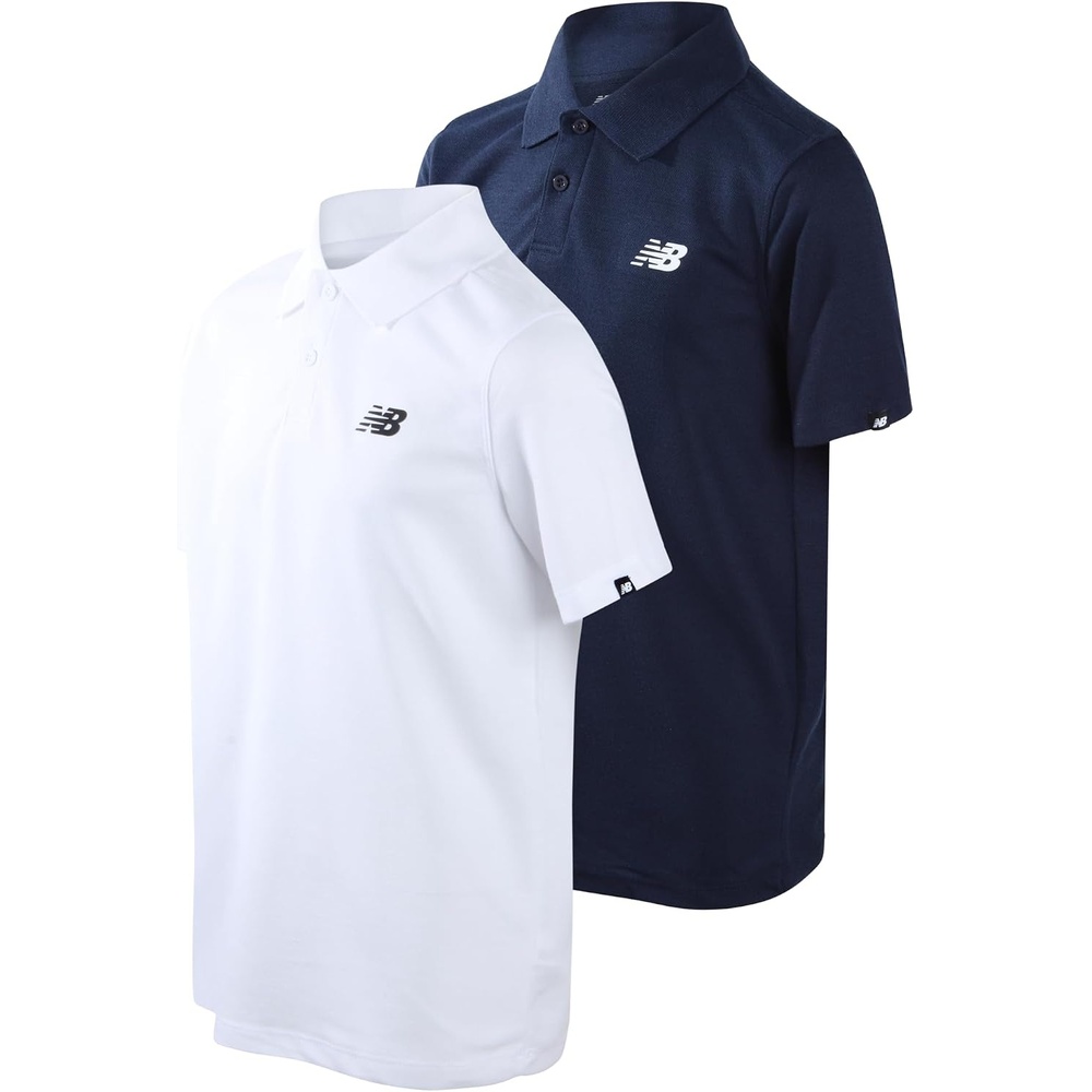 image:imageNew Balance Boys Polo Shirt 2 Pack Dry Fit Performance Golf Shirts for Boys  Short Sleeve with a Classic TwoButton Collar Built for Active Play Comfortable for School Sports or Everyday WearWhiteNavy