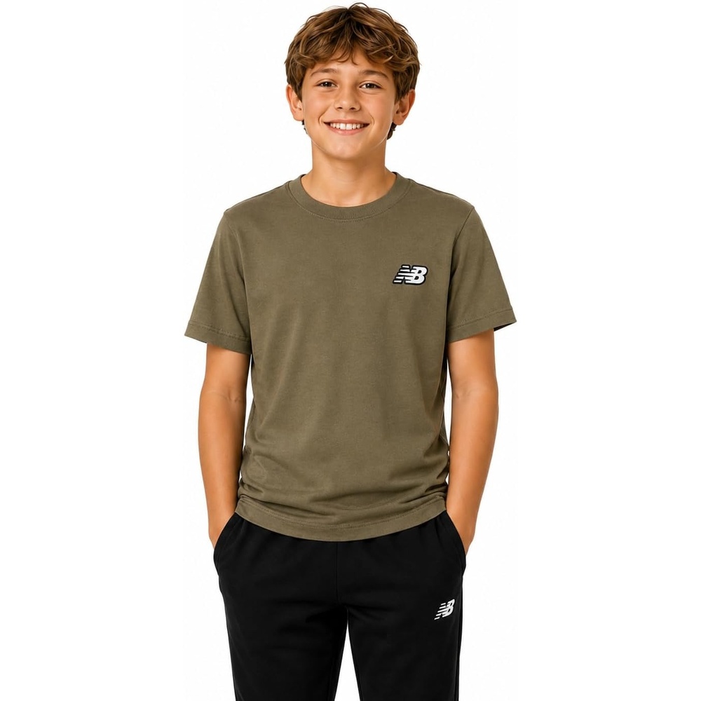 image:imageNew Balance Boys Shirt Short Sleeve Cotton TShirt with Chest Logo Patch  Soft Cotton Feel Relaxed Fit Clean LongLasting Stitching Support Easy Movement for School Sports Play or DowntimeOlive