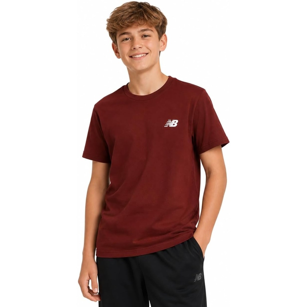 image:imageNew Balance Boys Shirt Short Sleeve Cotton TShirt with Chest Logo Patch  Soft Cotton Feel Relaxed Fit Clean LongLasting Stitching Support Easy Movement for School Sports Play or DowntimeRich Oak