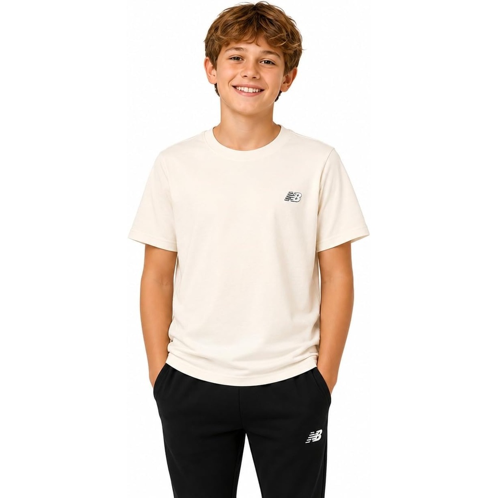 image:imageNew Balance Boys Shirt Short Sleeve Cotton TShirt with Chest Logo Patch  Soft Cotton Feel Relaxed Fit Clean LongLasting Stitching Support Easy Movement for School Sports Play or DowntimeLinen