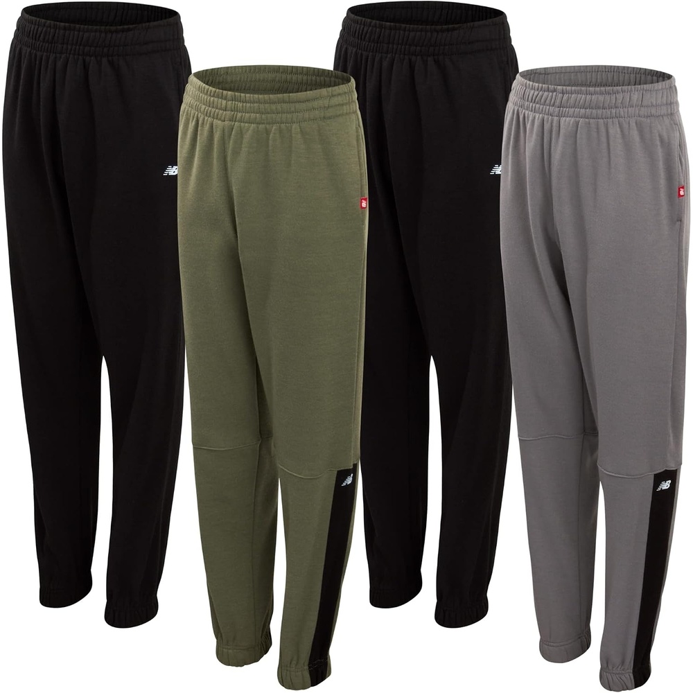 image:imageNew Balance Boys Sweatpants  4 Pack Active Performance Fleece Boys Joggers with Elastic Waistband  Athletic Pants for KidsOlive GreenGrey