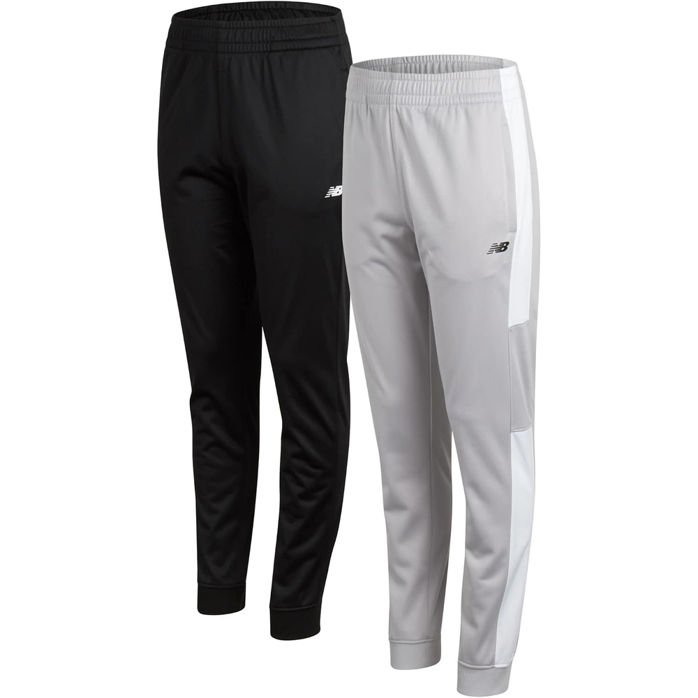 image:imageNew Balance Boys Sweatpants 2Pack Tricot Joggers Elastic Waistband  Deep Secure Pockets Breathable Stretch Fabric Reinforced Stitching Tapered Cuffed Hem for Gym School amp FieldBlackRaincloud