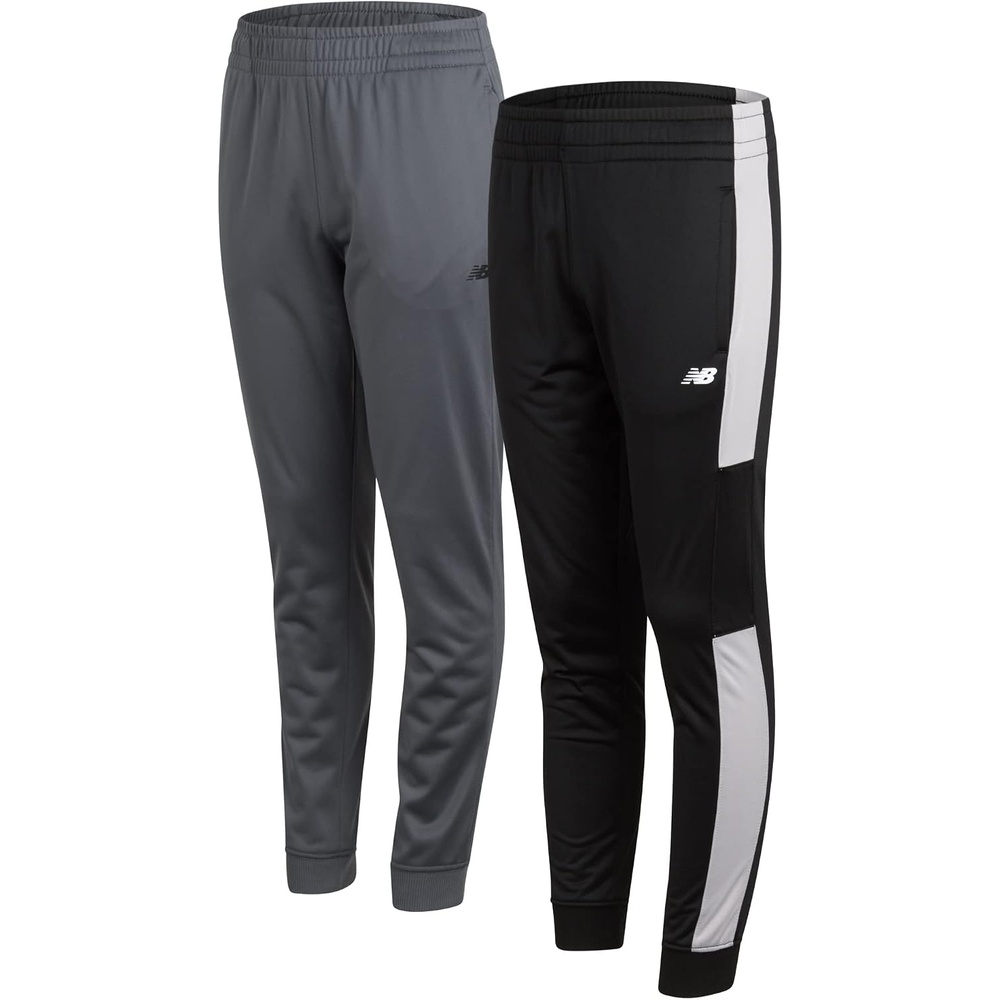 image:imageNew Balance Boys Sweatpants 2Pack Tricot Joggers Elastic Waistband  Deep Secure Pockets Breathable Stretch Fabric Reinforced Stitching Tapered Cuffed Hem for Gym School amp FieldLeadBlack