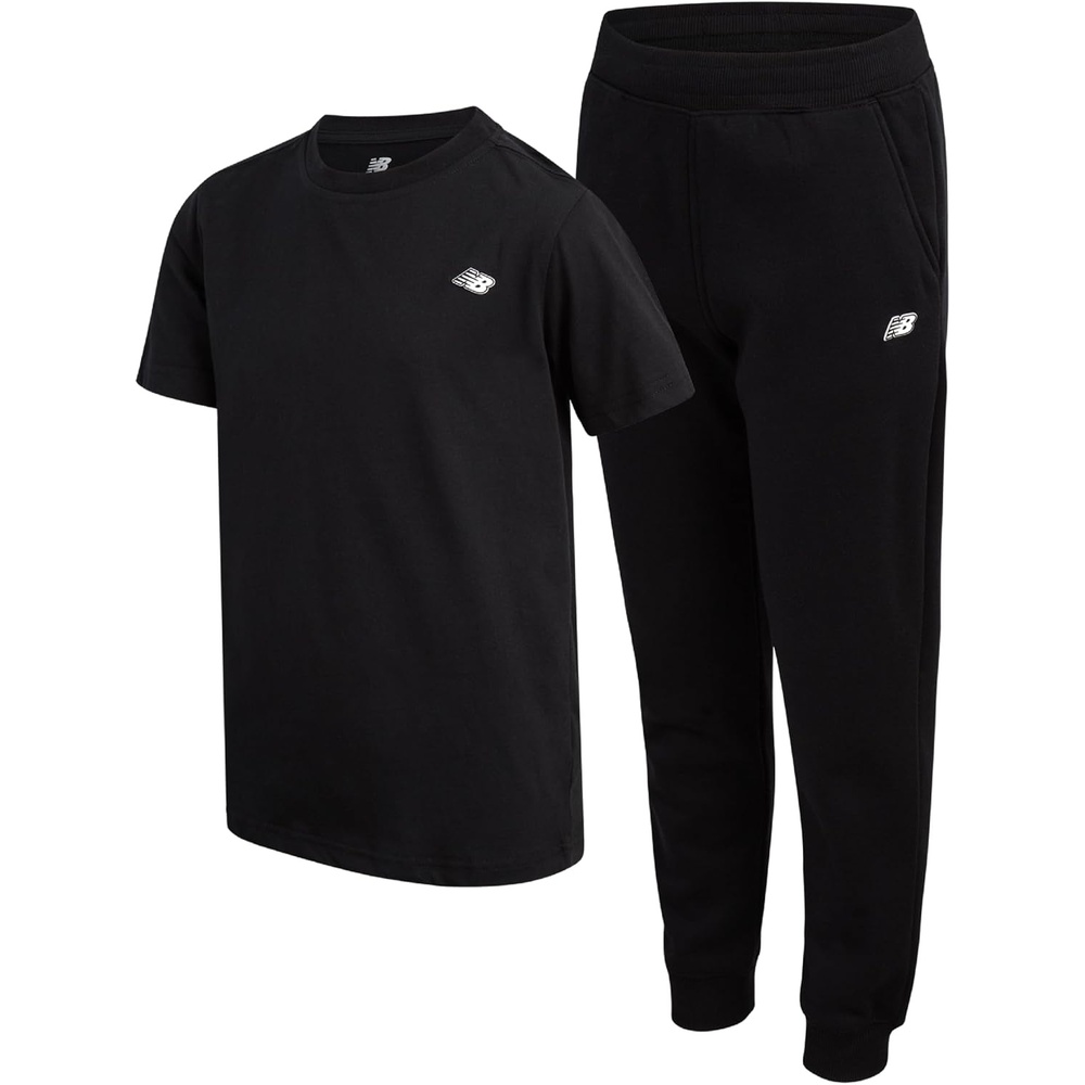 image:imageNew Balance Boys Sweatpants Set  2 Piece Short Sleeve Graphic Tee Shirt and Fleece Jogger Pants Athletic Pant SetNight Black