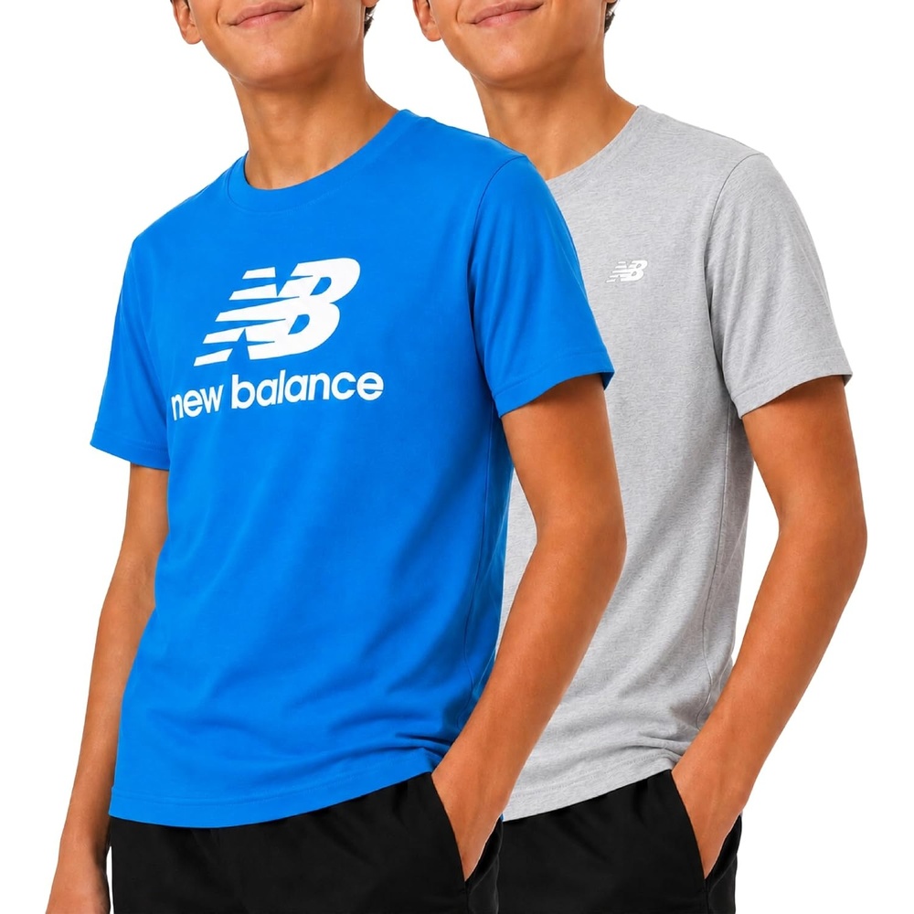 image:imageNew Balance Boys Tshirts  2 Pack Short Sleeve Crew Neck Athletic Shirts for Boys  Kids Youth Workout Tshirt TopBlue LagunaLight Grey