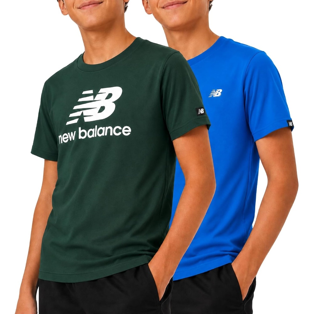 image:imageNew Balance Boys Tshirts  2 Pack Short Sleeve Crew Neck Athletic Shirts for Boys  Kids Youth Workout Tshirt TopBlue NightwatchGreen