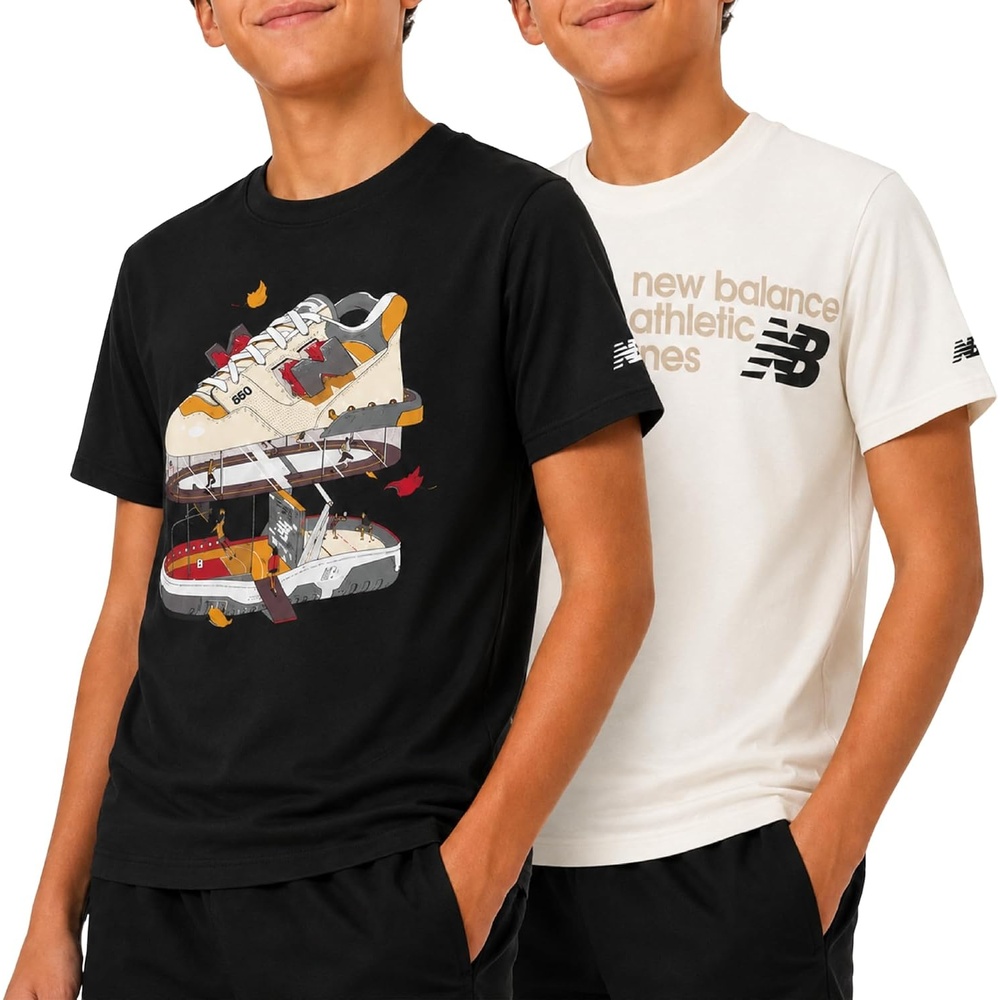 image:imageNew Balance Boys Tshirts  2 Pack Short Sleeve Crew Neck Athletic Shirts for Boys  Kids Youth Workout Tshirt TopSea SaltBlack Sneaker