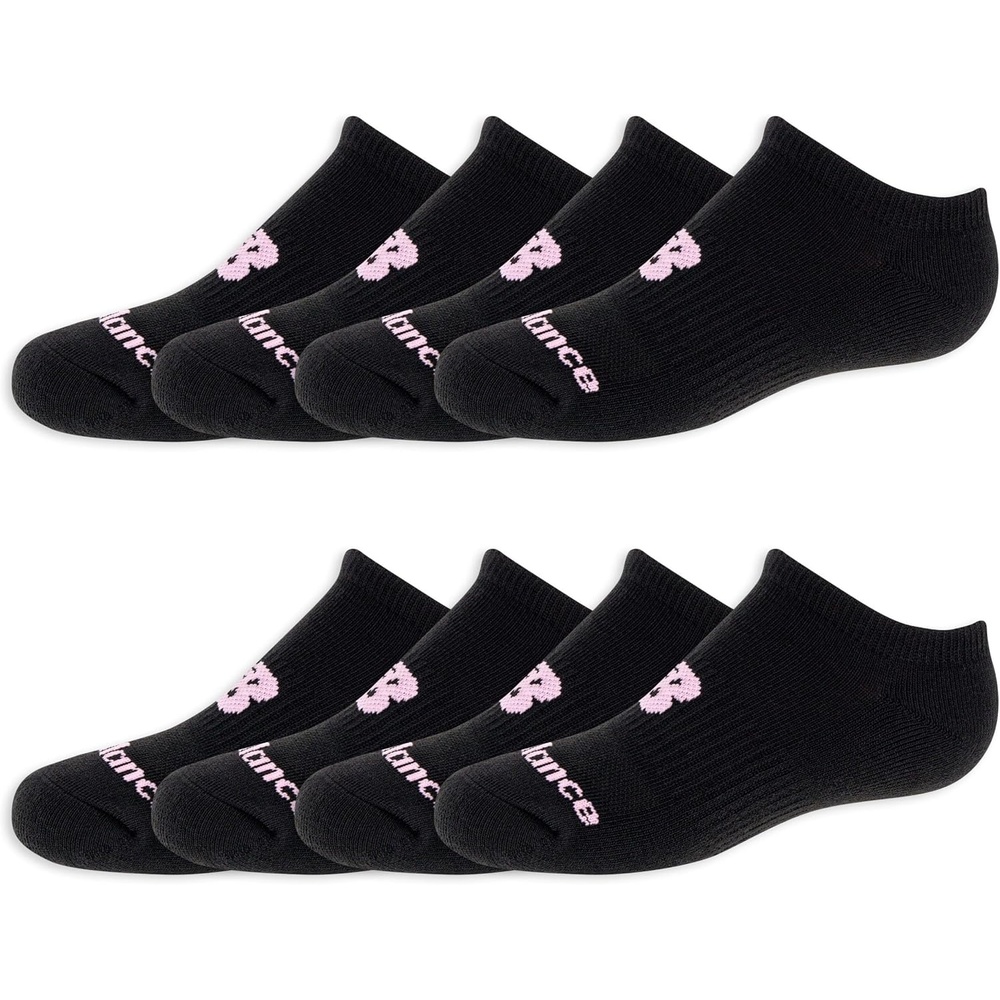 image:imageNew Balance Kids Performance Cushioned No Show Socks  8 Pairs  Breathable Mesh Arch SupportBlack Pink Logo
