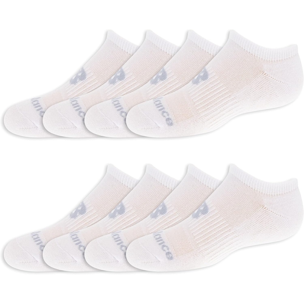 image:imageNew Balance Kids Performance Cushioned No Show Socks  8 Pairs  Breathable Mesh Arch SupportLegacy White Grey Logo