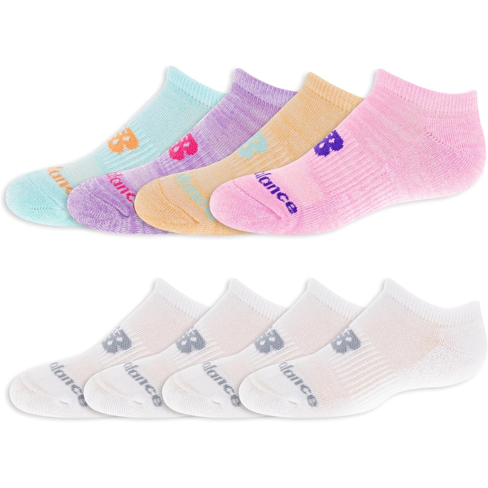 image:imageNew Balance Kids Performance Cushioned No Show Socks  8 Pairs  Breathable Mesh Arch SupportLegacy WhitePastel