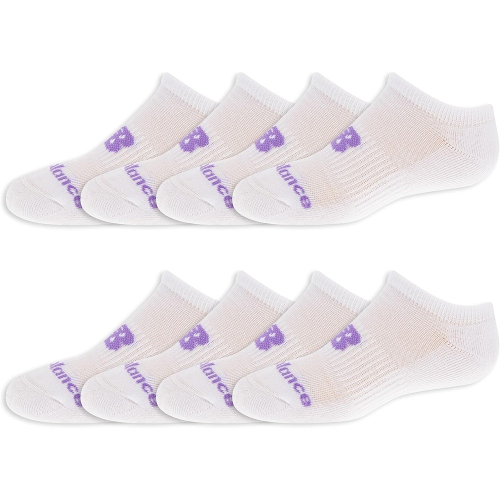 image:imageNew Balance Kids Performance Cushioned No Show Socks  8 Pairs  Breathable Mesh Arch SupportWhite Purple Logo