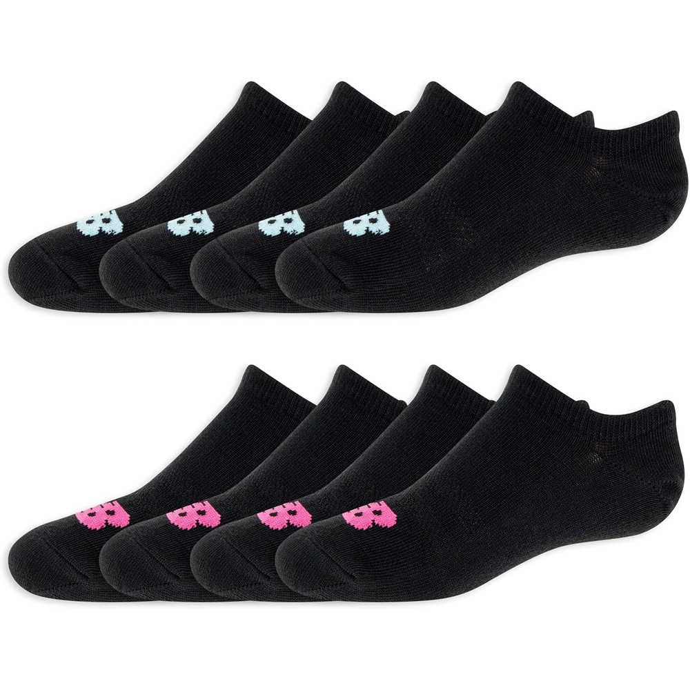 image:imageNew Balance Kids Performance Liner Socks  8 Pairs  Breathable Half Cushion amp Arch SupportBlack TealPink Logo