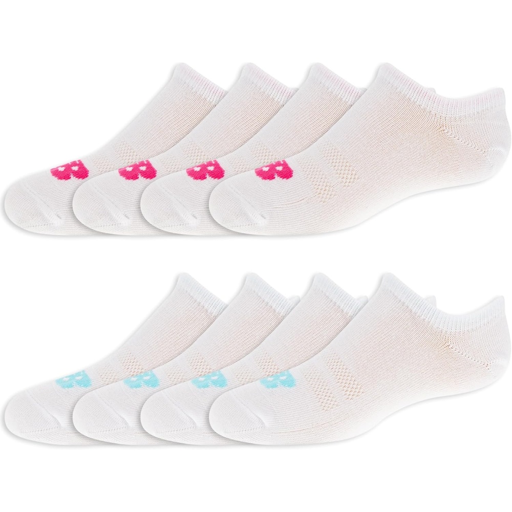 image:imageNew Balance Kids Performance Liner Socks  8 Pairs  Breathable Half Cushion amp Arch SupportWhite PinkTeal Logo