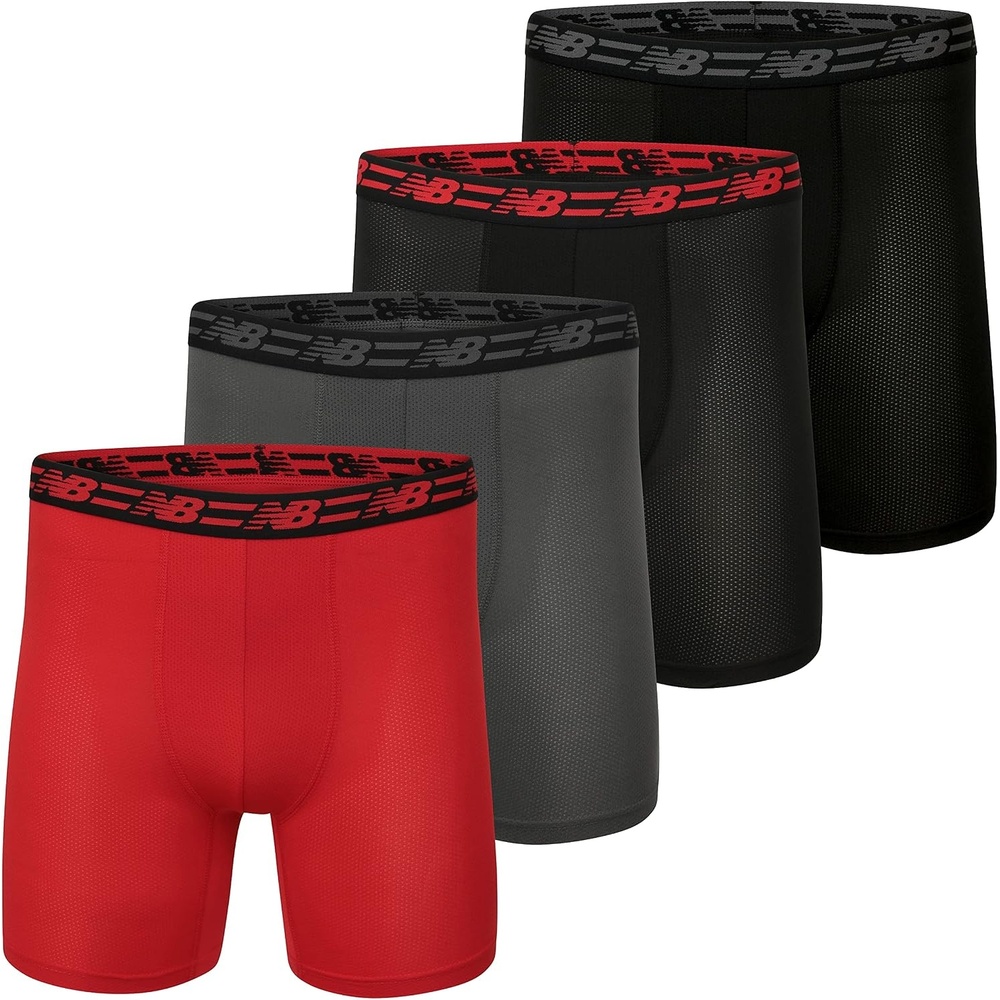 image:imageNew Balance Mens Mesh 5 NoFLY Boxer Brief 4PackBlackBlackMagnetTeam Red