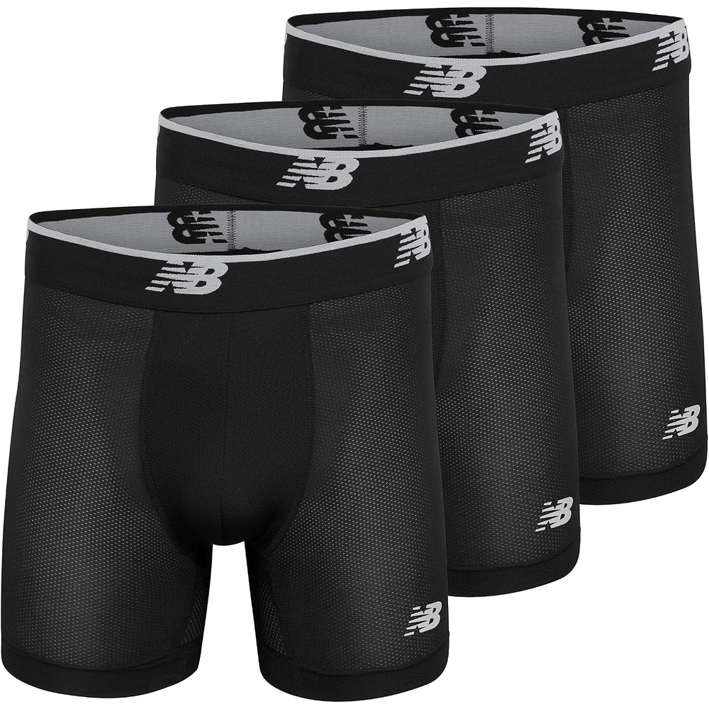 image:imageNew Balance Mens No Fly Boxer Brief Underwear with Jacquard Waistband Breathable Lightweight Moisture Wicking 3 PackBlackBlackBlack
