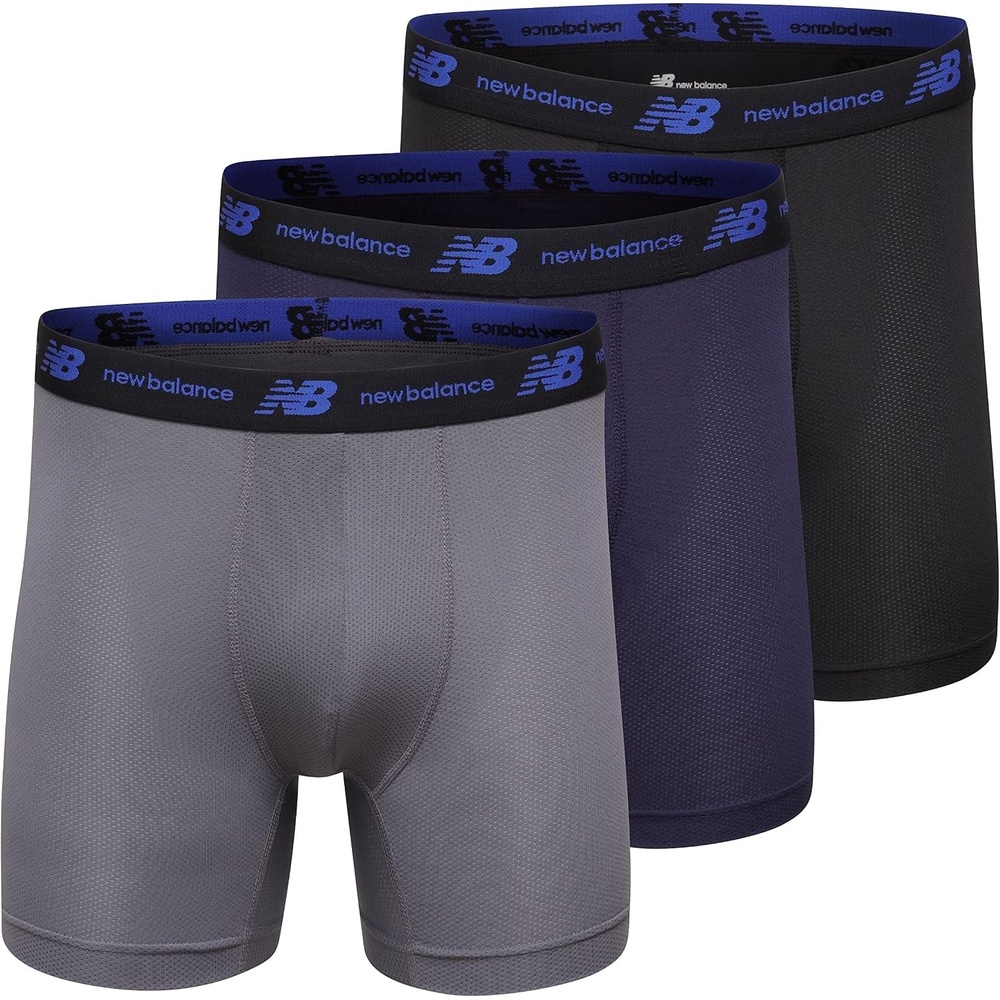 image:imageNew Balance Mens No Fly Boxer Brief Underwear with Jacquard Waistband Breathable Lightweight Moisture Wicking 3 PackLeadTeam NavyBlack