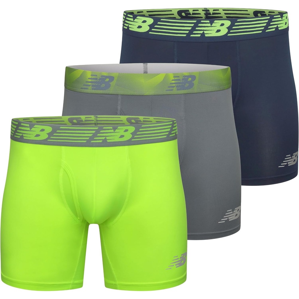 image:imageNew Balance Mens Performance Boxer Briefs with Fly Breathable Stretch Underwear Moisture Wicking Soft Waistband 3 PackBlue grey and Yellow