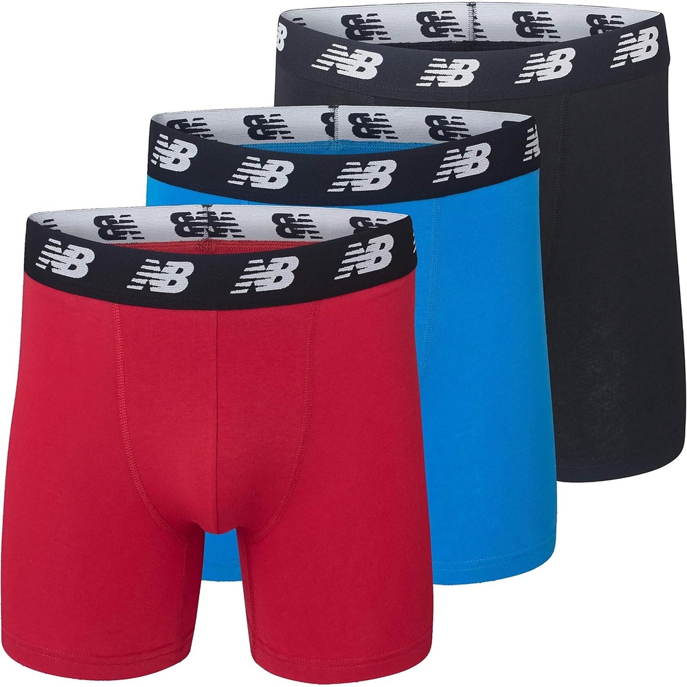 image:imageNew Balance Mens Velocity Cotton Breathable Lightweight No Fly Boxer Briefs Underwear 3 PackTeam RedBoltBlack