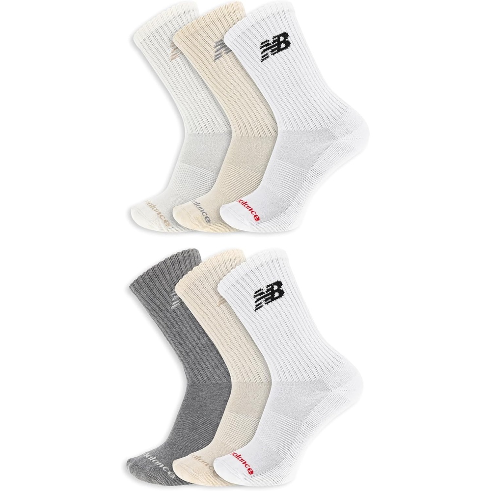 image:imageNew Balance Unisex Adult Everyday Crew amp Ankle Socks  6 Pairs  Cushioned Durable ReinforcementCrew  White Assorted
