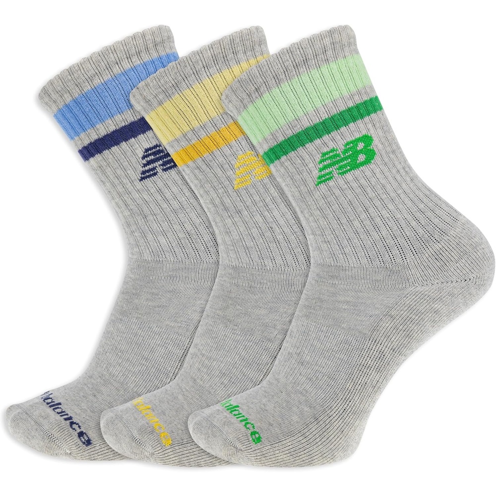 image:imageNew Balance Unisex Adult Organic Cotton Crew amp Midcrew Socks  3 Pairs  Arch SupportGrey Stripe