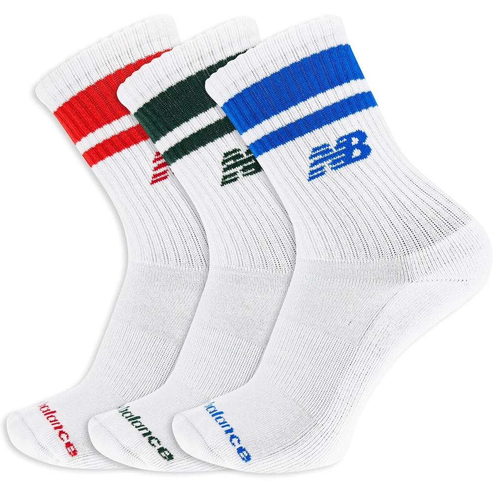 image:imageNew Balance Unisex Adult Organic Cotton Crew amp Midcrew Socks  3 Pairs  Arch SupportWhite Assorted Stripe