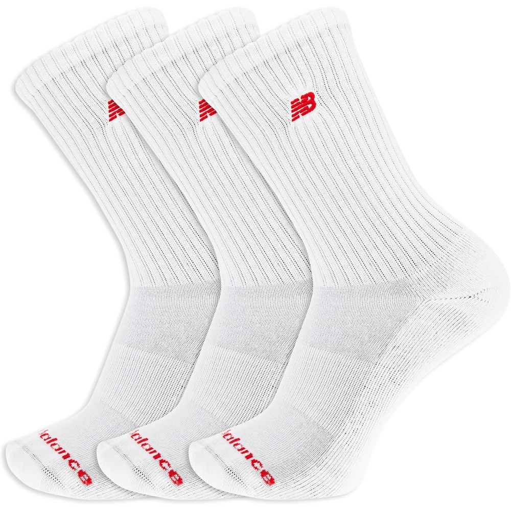image:imageNew Balance Unisex Adult Organic Cotton Crew amp Midcrew Socks  3 Pairs  Arch SupportWhite Patch Logo