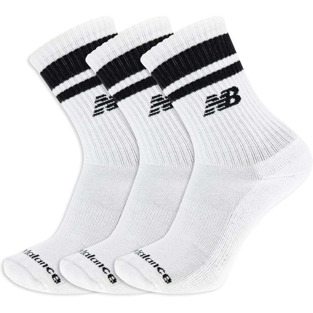 image:imageNew Balance Unisex Adult Organic Cotton Crew amp Midcrew Socks  3 Pairs  Arch SupportWhite Stripe