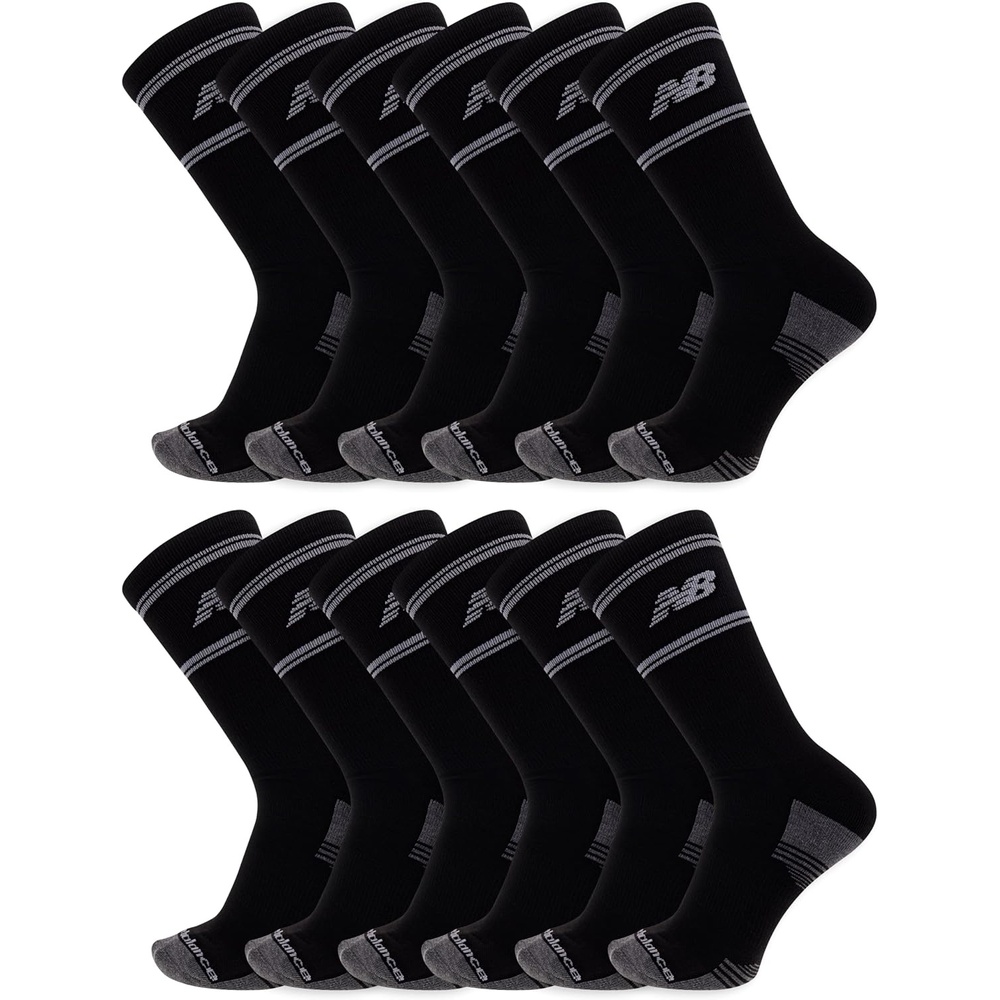 image:imageNew Balance Unisex Adult Performance Cushioned Crew Socks  6 amp 12 Pairs  Moisture WickingBlack 12 Pairs