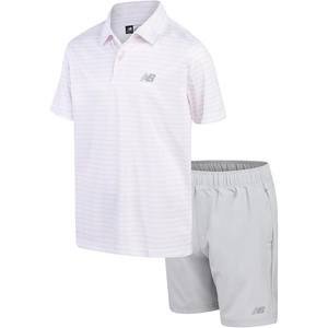 New Balance Boys 2 Piece Collared Golf Polo Shirt & Athletic Shorts | Structured Refined Top, Breathable Lightweight Feel, Clean Polished Look for School Uniforms, Outings & Warm-Weather Plans(Rose Grey)