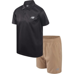 New Balance Boys 2 Piece Collared Golf Polo Shirt & Athletic Shorts | Structured Refined Top, Breathable Lightweight Feel, Clean Polished Look for School Uniforms, Outings & Warm-Weather Plans(Black Stoneware)