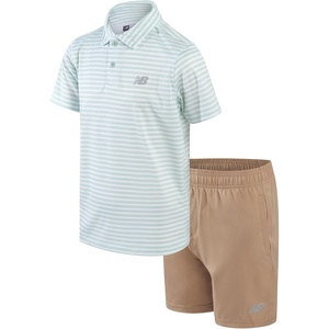 New Balance Boys 2 Piece Collared Golf Polo Shirt & Athletic Shorts | Structured Refined Top, Breathable Lightweight Feel, Clean Polished Look for School Uniforms, Outings & Warm-Weather Plans(Light Green Stripe)