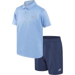 New Balance Boys 2 Piece Collared Golf Polo Shirt & Athletic Shorts | Structured Refined Top, Breathable Lightweight Feel, Clean Polished Look for School Uniforms, Outings & Warm-Weather Plans(Electric Slate Grey)