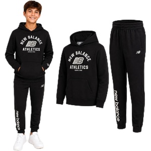 New Balance Boys 2 Piece Fleece Pullover Hoodie & Jogger Sweatpants 8-16 | Warm Poly Build, Heat-Seal Logo Details, Ribbed Cuffs & Elastic Waist, Side-Seam Plus Kangaroo Pockets(New Black)